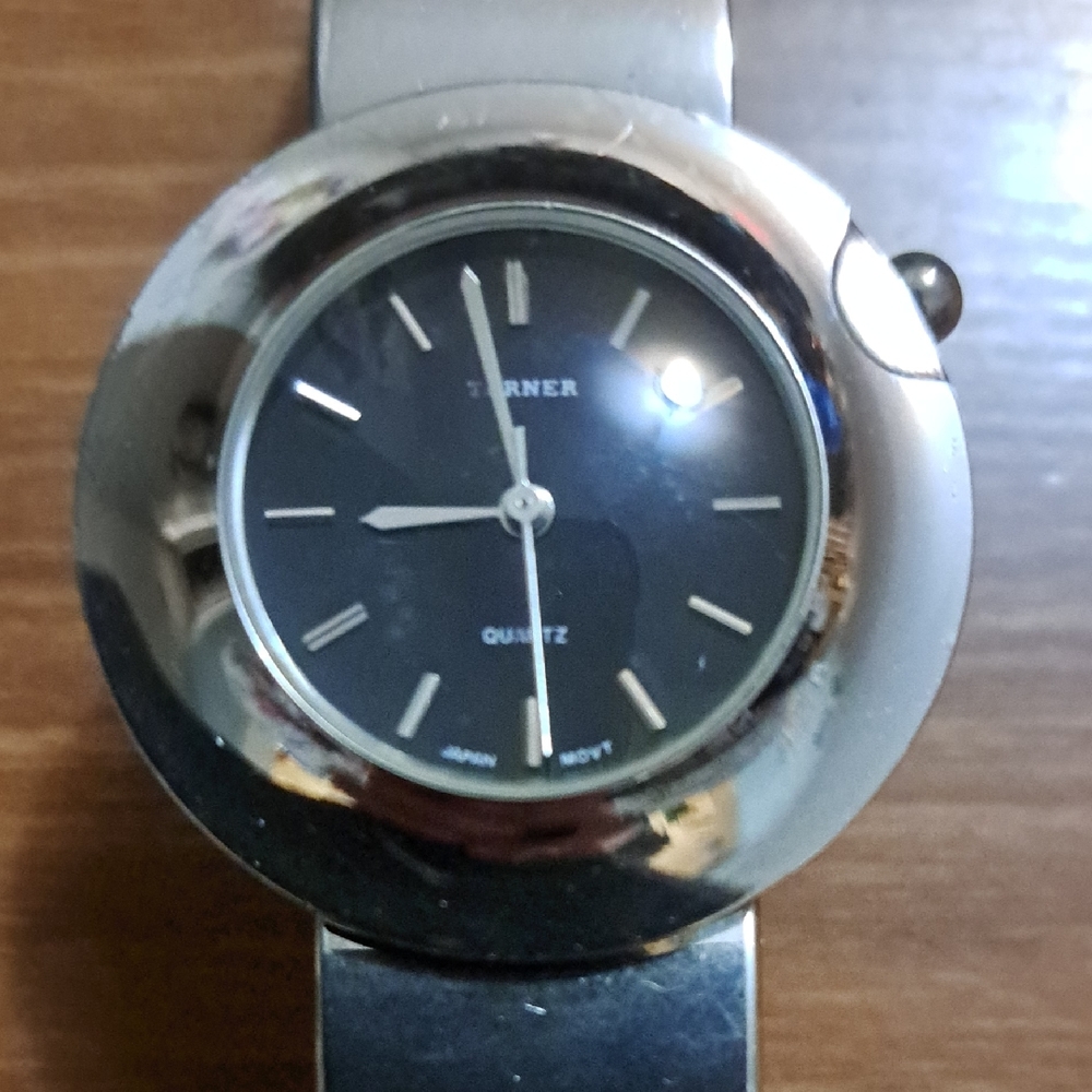 Bijoux Terner Silver Bracelet Watch with Black Dial. New Battery.